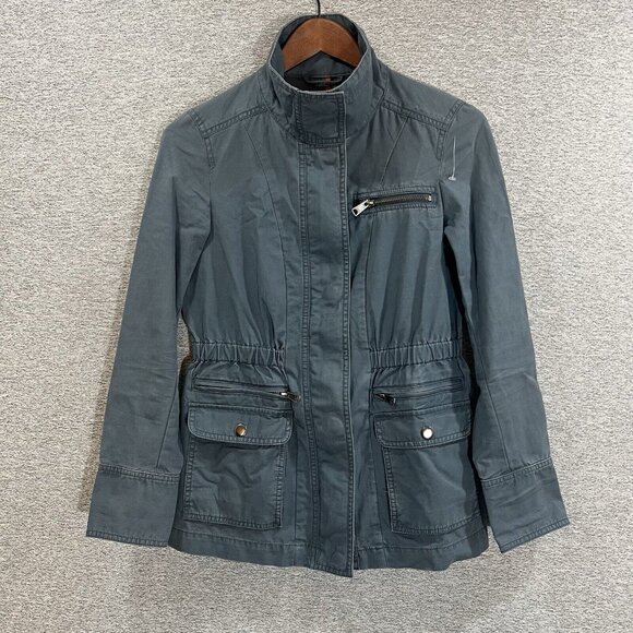 Gap Parka Jacket Women XS Pockets Denim Zip Up Long Sleeve 100% Cotton Gray - Picture 11 of 12